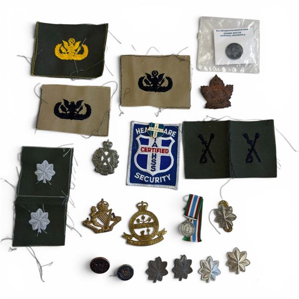 Lot of Canadian & Commonwealth Military Insignia - Regimental, Rank, Cap Badges & Medal