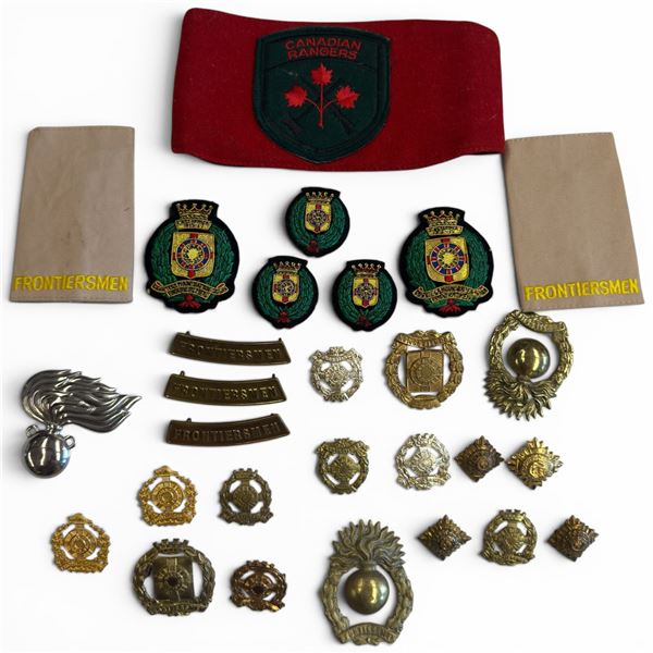 Canadian & Commonwealth Insignia Lot - Queen's York Rangers, Rank Slip-Ons, Cap Badges