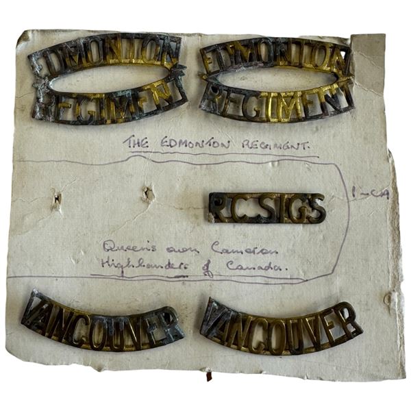 WWI-WWII Canadian Brass Shoulder Titles - Edmonton Regiment, Vancouver, RCSIGS