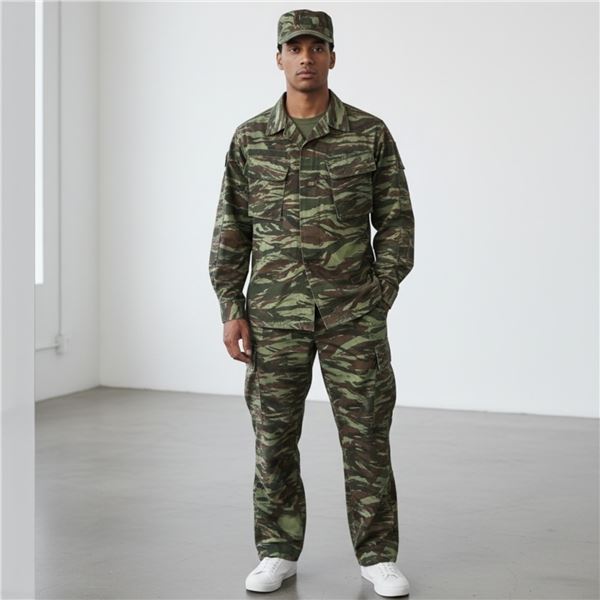 Tiger-Stripe Camouflage Uniform Set - Jacket, Trousers & Cap, Size L