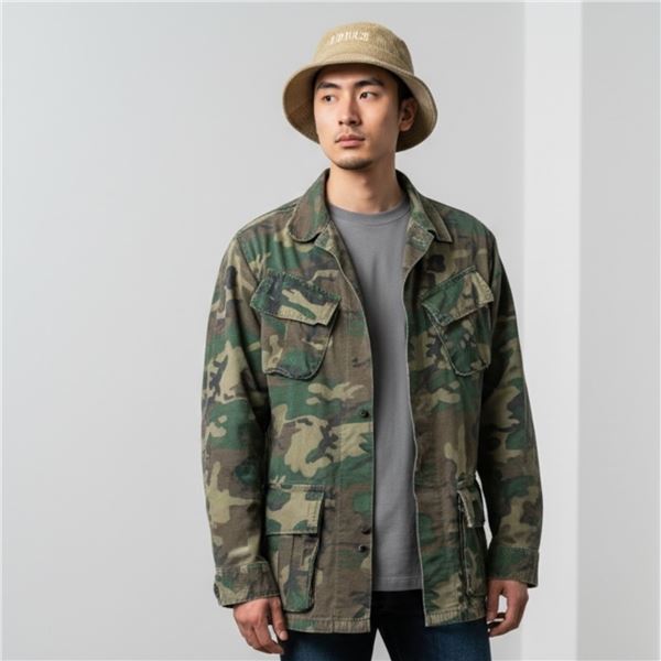 Vietnam-Era Tropical Combat Coat & Boonie Hat - Rip-Stop Poplin, Size L