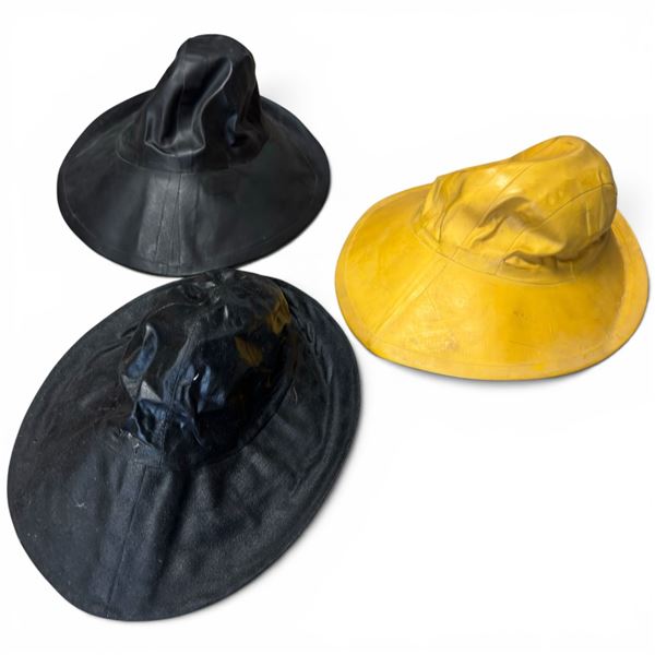 Vintage Black Diamond Sou'wester Rain Hats - Kaufman Canada, Waterproof Sailor/Mining Gear