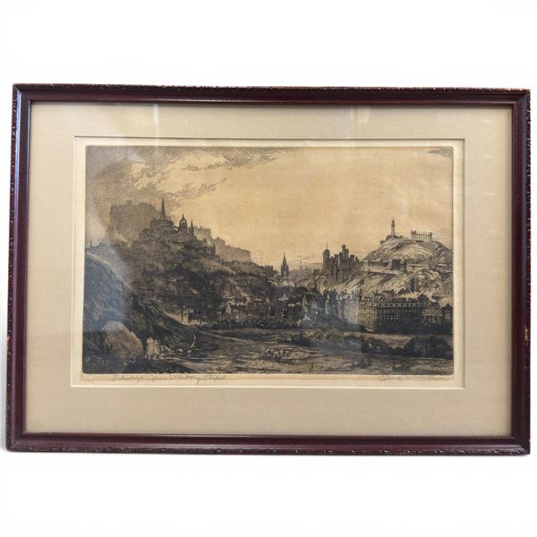Louis Whirter Etching "Edinburgh from St. Anthony's Chapel" C.1910 - Pencil-Signed  17.5x12.5"