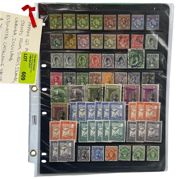 127 Mint and Used Stamps from Turks Island, Uganda, and Zululand - Estimated Catalogue Value of $290