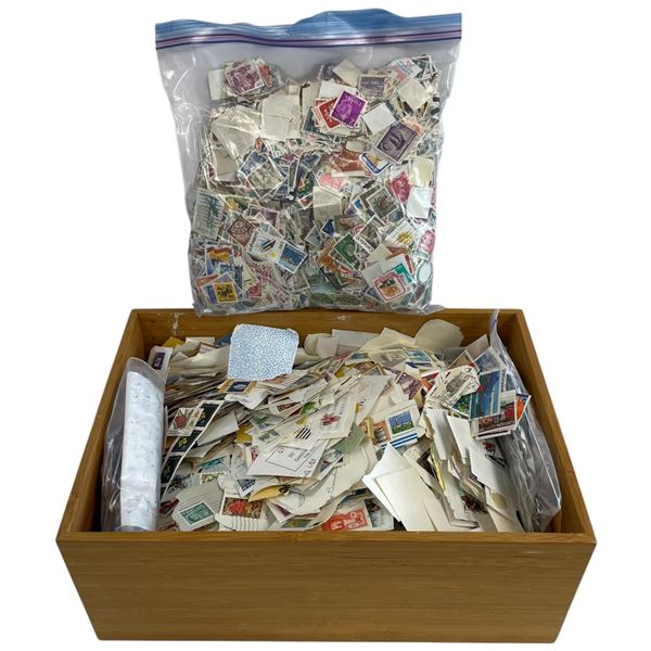 Wood Box of Used World Stamps - Canada, Europe, Netherlands & More - Box is 10" x 15" x 6" deep