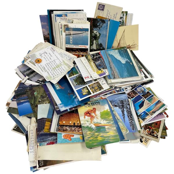 Container of Vintage Postcards from Around the World - Dated as early as the 1950s (Bin is 9" x 15"