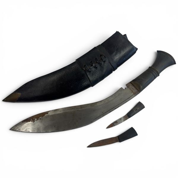 Authentic Nepalese Gurkha Kukri with Black Scabbard, Karda & Chakmak Utility Knife Set