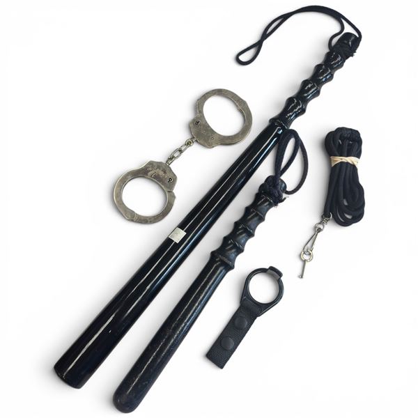 Professional Nightstick, Belt-Clip Truncheon, HWC Handcuffs & Key on Rope