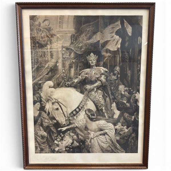"The Two Crowns" Lithograph Signed by Sir Frank Bernard Dicksee 24.5" X 31.5"