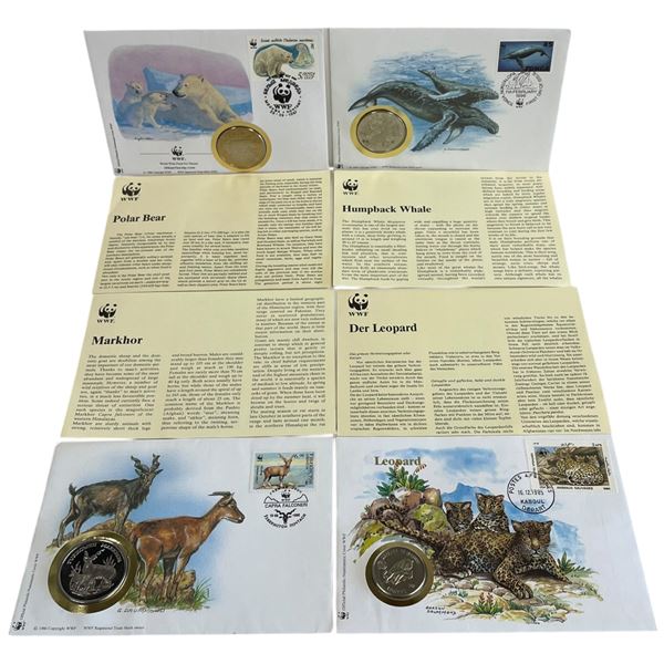 4 Pcs. Set of  WWF Commemorative First Day Issues with Medallions