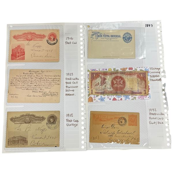 11 Antique Postcards from Uruguay & El Salvador (1891 - 1913) and 1 Trinidad and Tobago $1 Bill (200