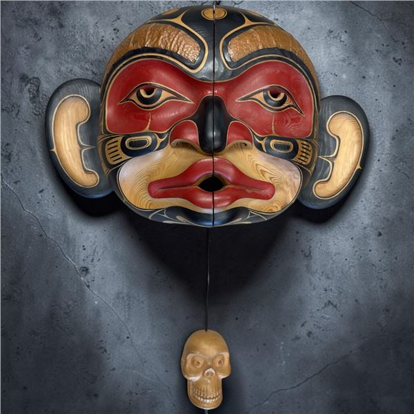 Dramatic Hand Carved "Life and Death" Transformation Mask by W. Bear - Pacific Northwest Style