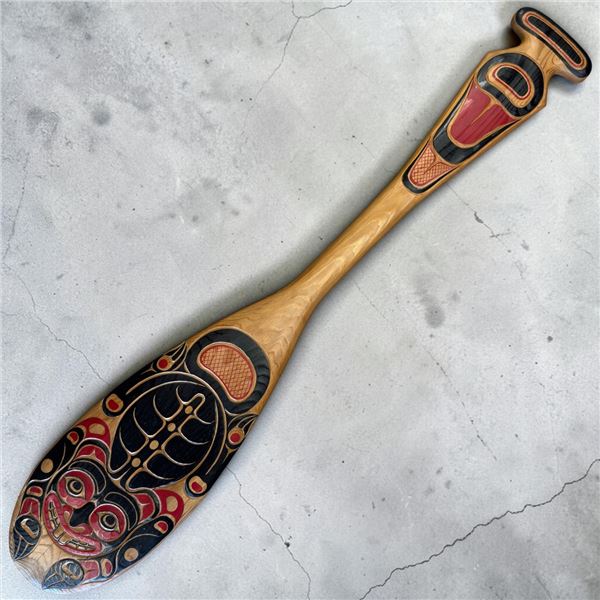 Detailed Pacific Northwest Coast Style "Beaver" Paddle  - Hand Carved and Painted - Signed W. B. (7"