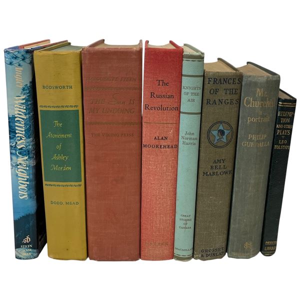 8 Vintage Hardcover Books  * Fiction and non-fiction titles, such as "The Russian Revolution" by Ala