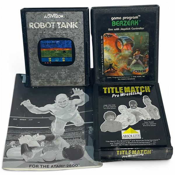 Atari 2600 Cartridge Lot (4 Games) - Robot Tank, Berzerk, Title Match Pro Wrestling, Space Attack