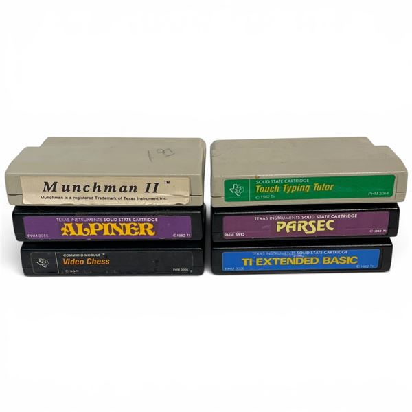 Lot of 6 Texas Instruments TI-99/4a Solid State Cartridges: Munchman II, Parsec, Alpiner & More