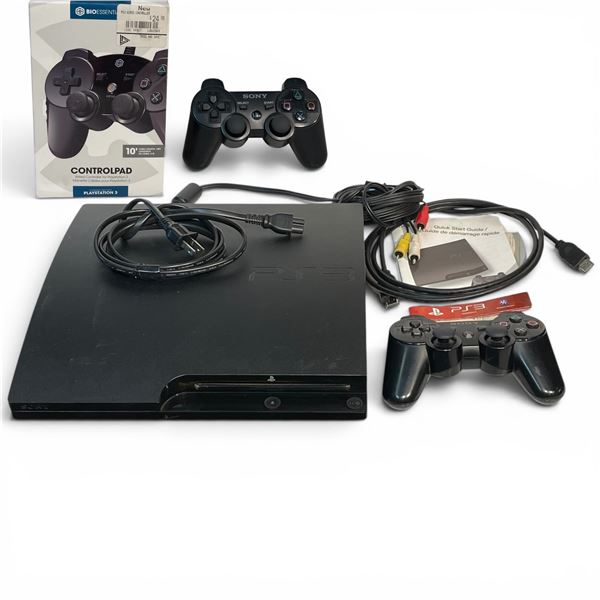 PS3 Cech-3001b Accessory Lot - Power Cable, AV Cable, 2 Wireless Controllers, Bio Essentials Pad