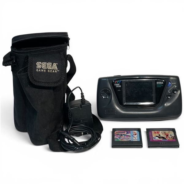 Sega Game Gear Lot - Model 2110 Console, Charger, Case, Surf Ninjas & Sonic the Hedgehog 2