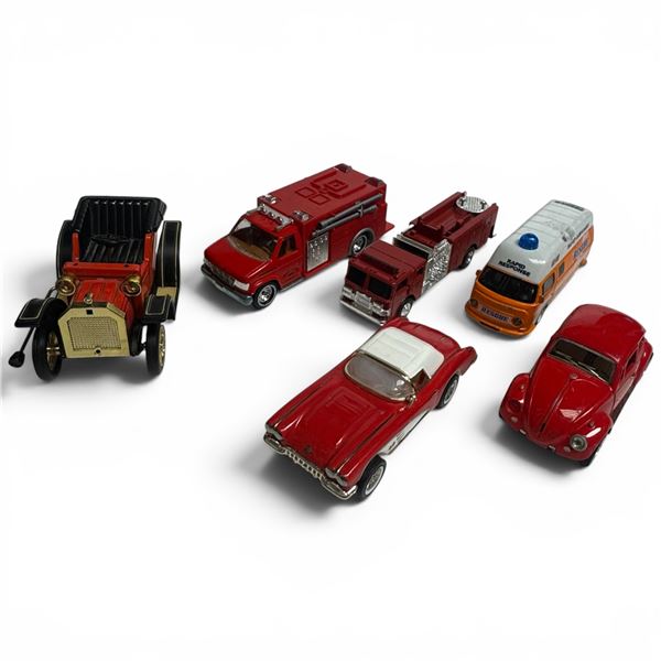 Ertl Ladder Firetruck, Majorette Ambulance, Orange Ambulance, 1957 Beetle, 1958 Corvette & More
