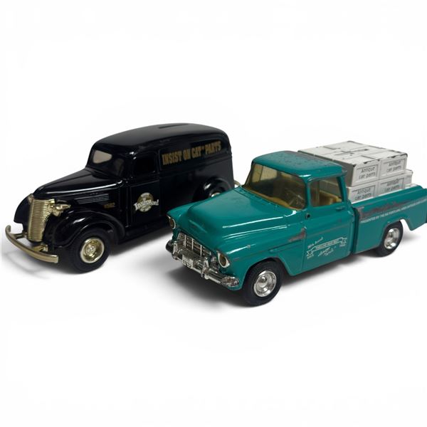 Ertl Cat Parts Chevy Panel Truck & 1955 Chevy Cameo Pickup Truck 1:24 Scale Diecast Piggy Banks