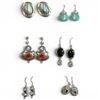 Image 1 : 6 Pairs of Sterling Silver Earrings (Blue Topaz Crystal & Turquoise, Carnelian, Garnet, Mother of Pe