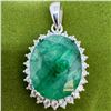 Image 1 : Emerald and Cubic Zirconia Pendant Set in Sterling Silver (13 CT Zambian Emerald, Oval Cut, Claw Set