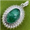 Image 2 : Emerald and Cubic Zirconia Pendant Set in Sterling Silver (13 CT Zambian Emerald, Oval Cut, Claw Set
