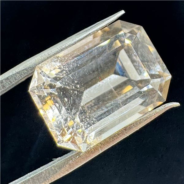 6.85 CT Pale Yellow Imperial Topaz Gemstone (Emerald Step Cut - 8.6mm x 12.4mm) * Includes Gemologis