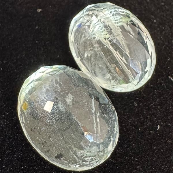 Pair of Natural Skardu Aquamarine Gemstones - Greenish Blue - 16.46 CTW (Oval Cut ) * Includes Gemol