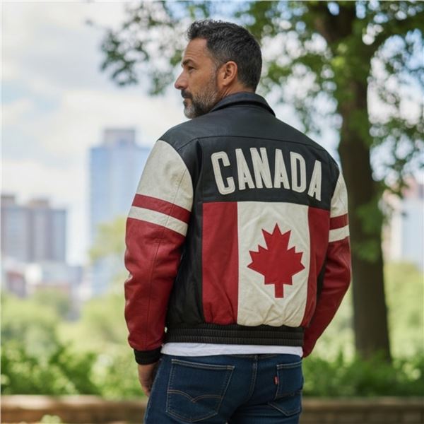 Men's Casa Nova Genuine Leather Jacket with Canada Emblems - Size XXL