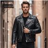 Image 1 : Vintage Black Leather Punk Rock Bomber Jacket - Size LL - Steel Skull Details