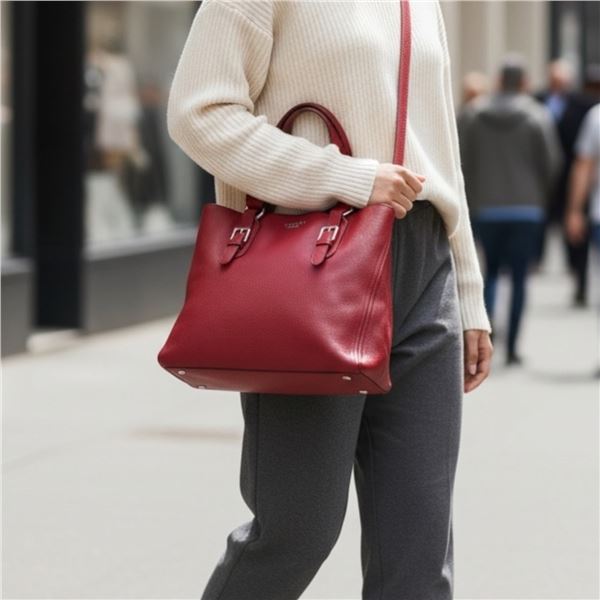 Premium Guess Luxe Red Pebbled Leather Tote with Original Shoulder Strap - Very Gently Used - 5" x 1