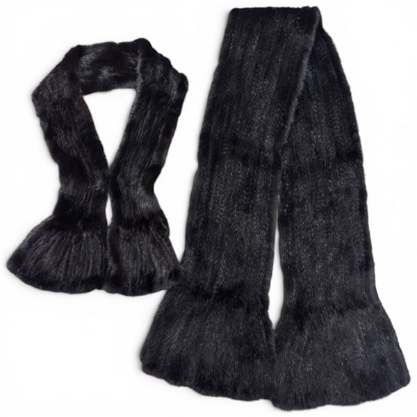 New Knitted Fishtail Black Fur Scarf & Stole - Scarf is 8" to 12" wide x 66" long - Stole is 4" to 8