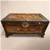 Image 1 : Chinese Camphor Wood Chest * features intricate hand-carved village scenes and a traditional brass l