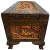 Image 3 : Chinese Camphor Wood Chest * features intricate hand-carved village scenes and a traditional brass l