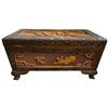 Image 4 : Chinese Camphor Wood Chest * features intricate hand-carved village scenes and a traditional brass l