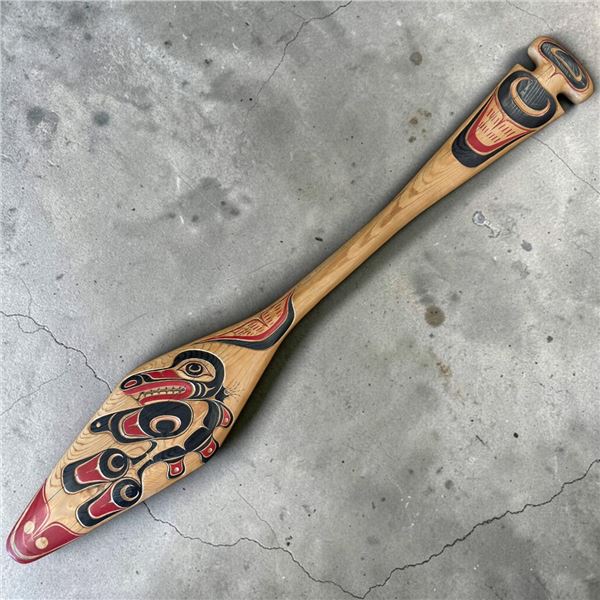 47" Handcrafted Pacific Northwest Coast Native Cedar Paddle with Traditional Designs - Signed W. B.