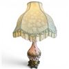 Image 1 : Vintage Hollywood Regency Pink Glass Lamp with Tassled Shade - 27" Tall