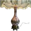 Image 2 : Vintage Hollywood Regency Pink Glass Lamp with Tassled Shade - 27" Tall