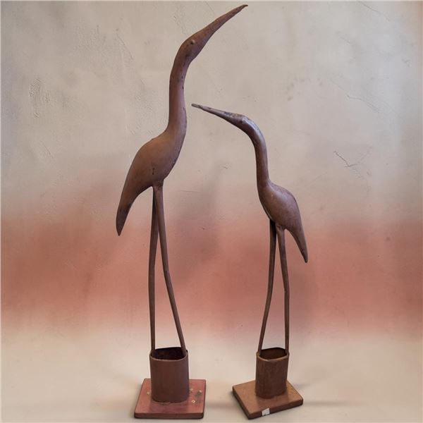 Mid-Century Rustic Metal Cranes - 33" tall - Great yard art