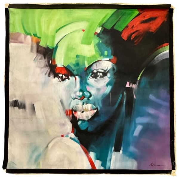 Original 63" x 63"  Expressionistic Portraiture Painting on Canvas in the Style of Peter Pharoh - Si