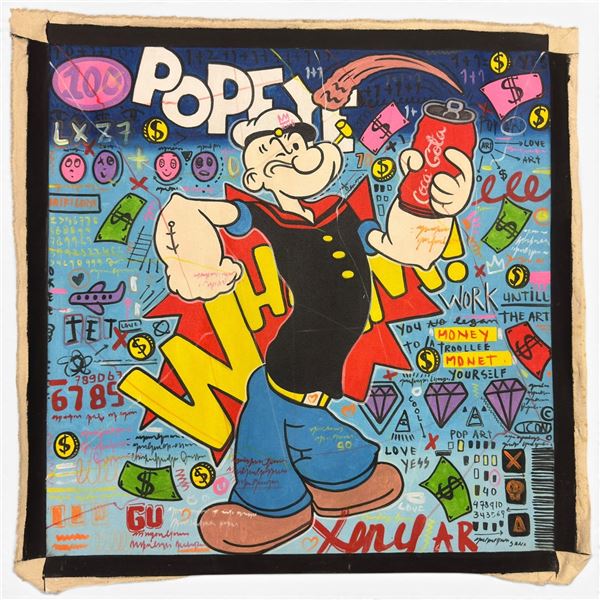 Graffiti-style Painting of Popeye the Sailor in the Style of Rico Sab - 44" x 44" - Signature appear