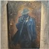 Image 1 : 2005 Original Neo Noir Painting of "Man in Trenchcoat" Canvas stretched on frame 24" x 36" - Signatu