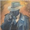 Image 2 : 2005 Original Neo Noir Painting of "Man in Trenchcoat" Canvas stretched on frame 24" x 36" - Signatu