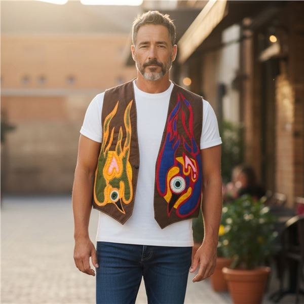 Original Paul Johnny Wearable Art Vest - Hand Stitched Flannel with COA - First Nations Design (17"