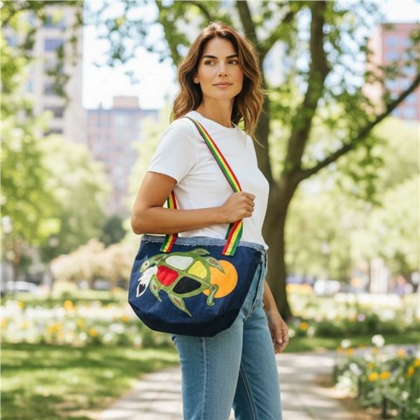 Original Paul Johnny Wearable Art Tote Bag - Hand Stitched Flannel & Denim with COA- First Nations D