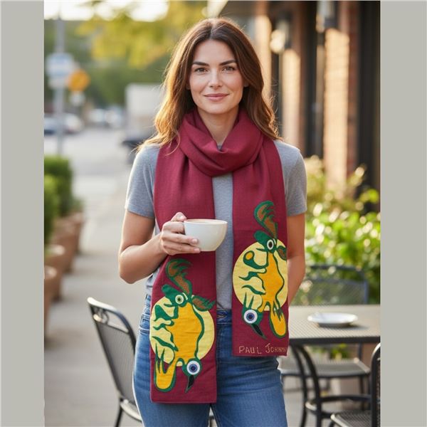 Original Paul Johnny Wearable Art Flannel Scarf - Hand Stitched (66" long)- First Nations Design - C