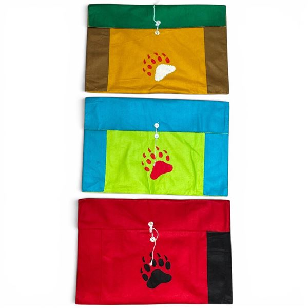 3 Original Paul Johnny Flannel  Pouches with Bear Paw Design (pouches are 27" x 18")- First Nations