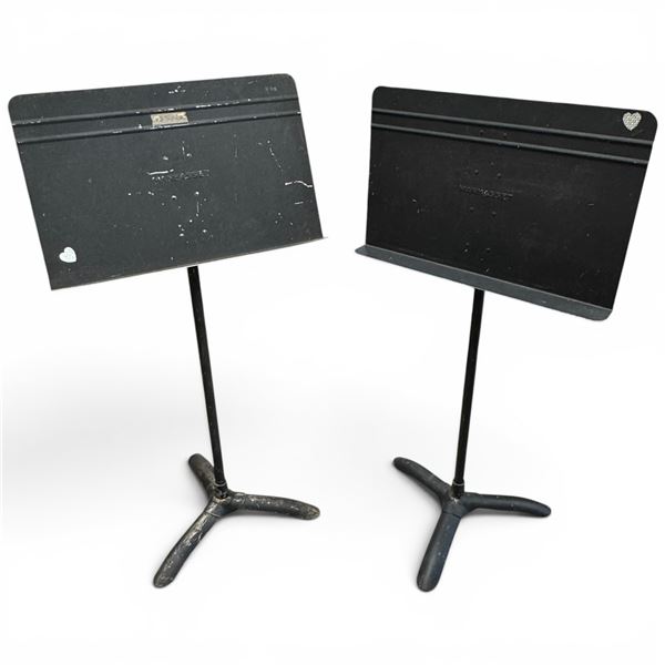 2 Manhasset Symphony Stands in Black (three-legged base and a flat metal sheet for holding sheet mus
