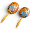 Image 1 : Pair of Hand-Painted Wooden Maracas Decorated with a Tropical Beach Scene